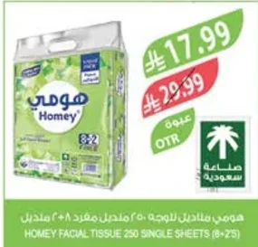 Homey Facial Tissues 250 Sheets (8+2 Free)