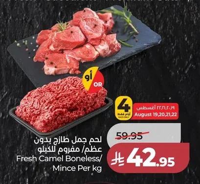 لحم جمل طازج بدون عظم / مفروم للكيلو