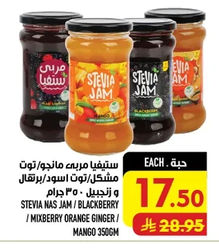 ستيفيا مربى مانجو/توت مشكل/توت اسود/برتقال و زنجبيل
