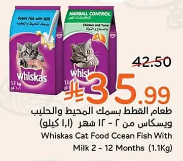 طعام القطط بسمك المحيط والحليب ويسكاس