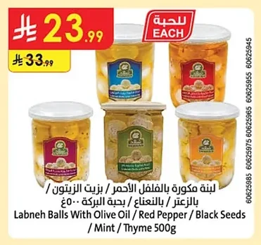 لبنة مكورة بالفلفل الأحمر / بزيت الزيتون / بالزعتر / بالنعناع