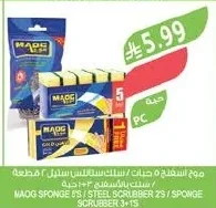 موج اسفنج ٥ حبات / سلك ستانلس ستيل ٢ قطعة