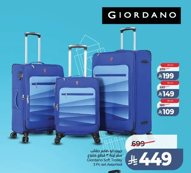 Giordano Soft Trolley 3 Pc set Assorted