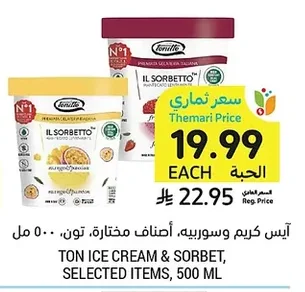 TON ICE CREAM & SORBET, SELECTED ITEMS, 500 ML